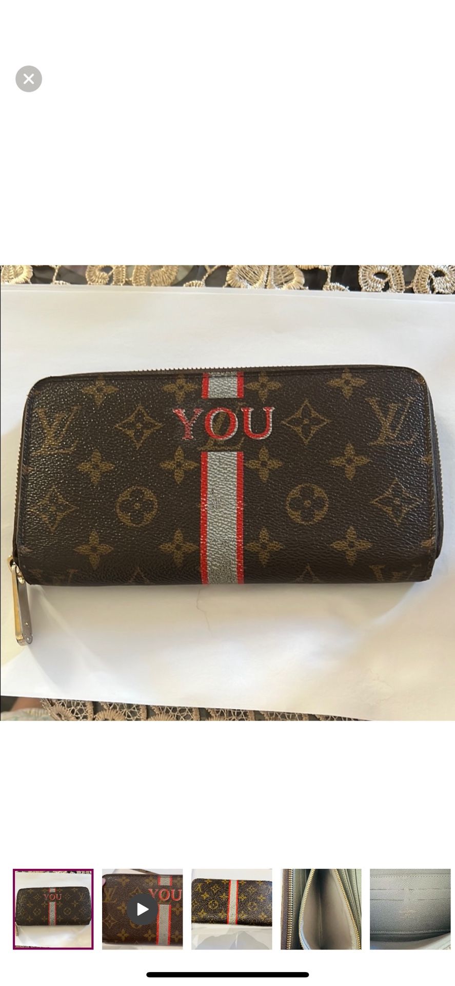 Louis Vuitton Monogram Wallet with Red and Grey Stripe