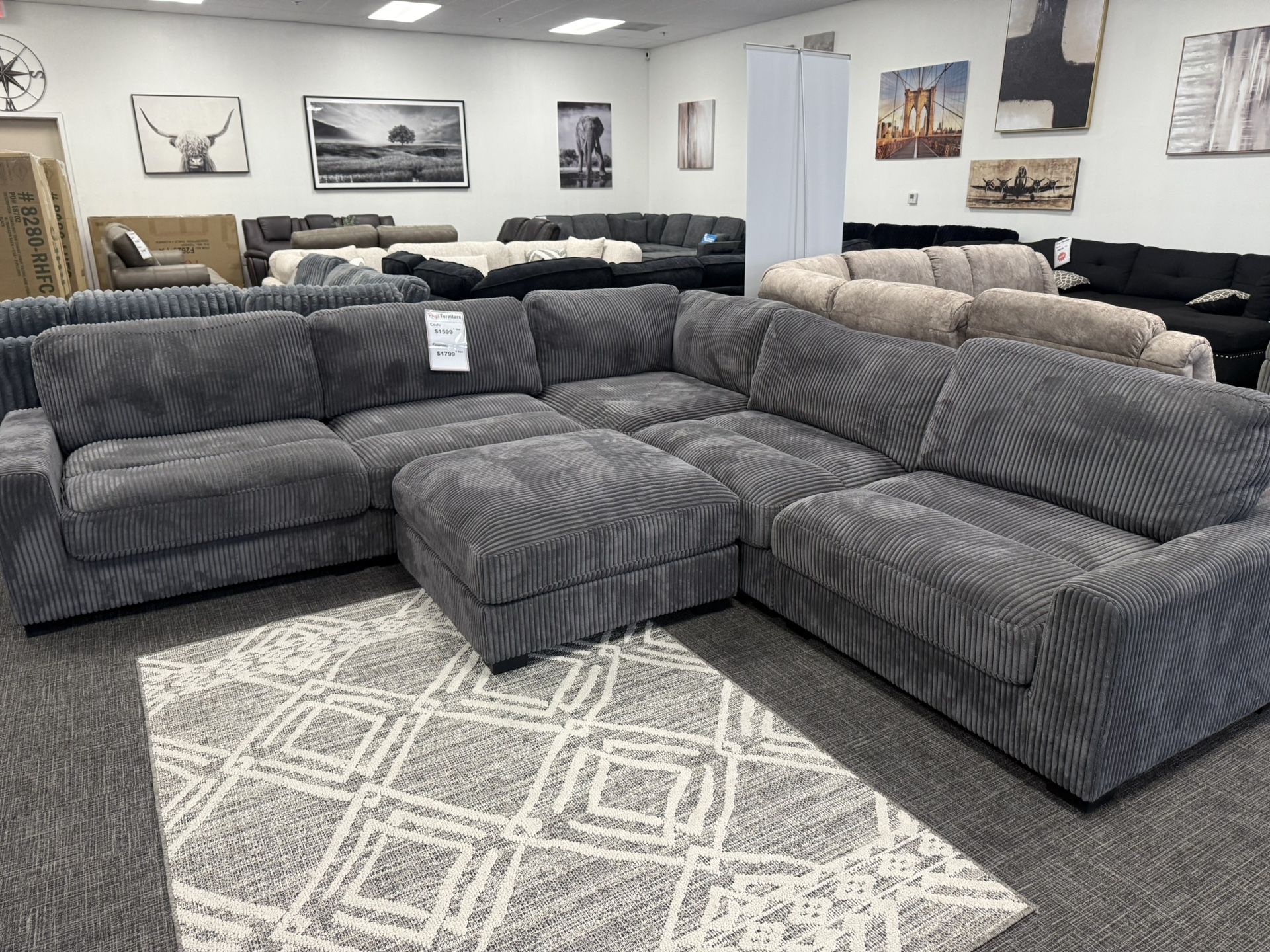 Gray XL Corduroy Sofa Sectional Set - Free Delivery Promo