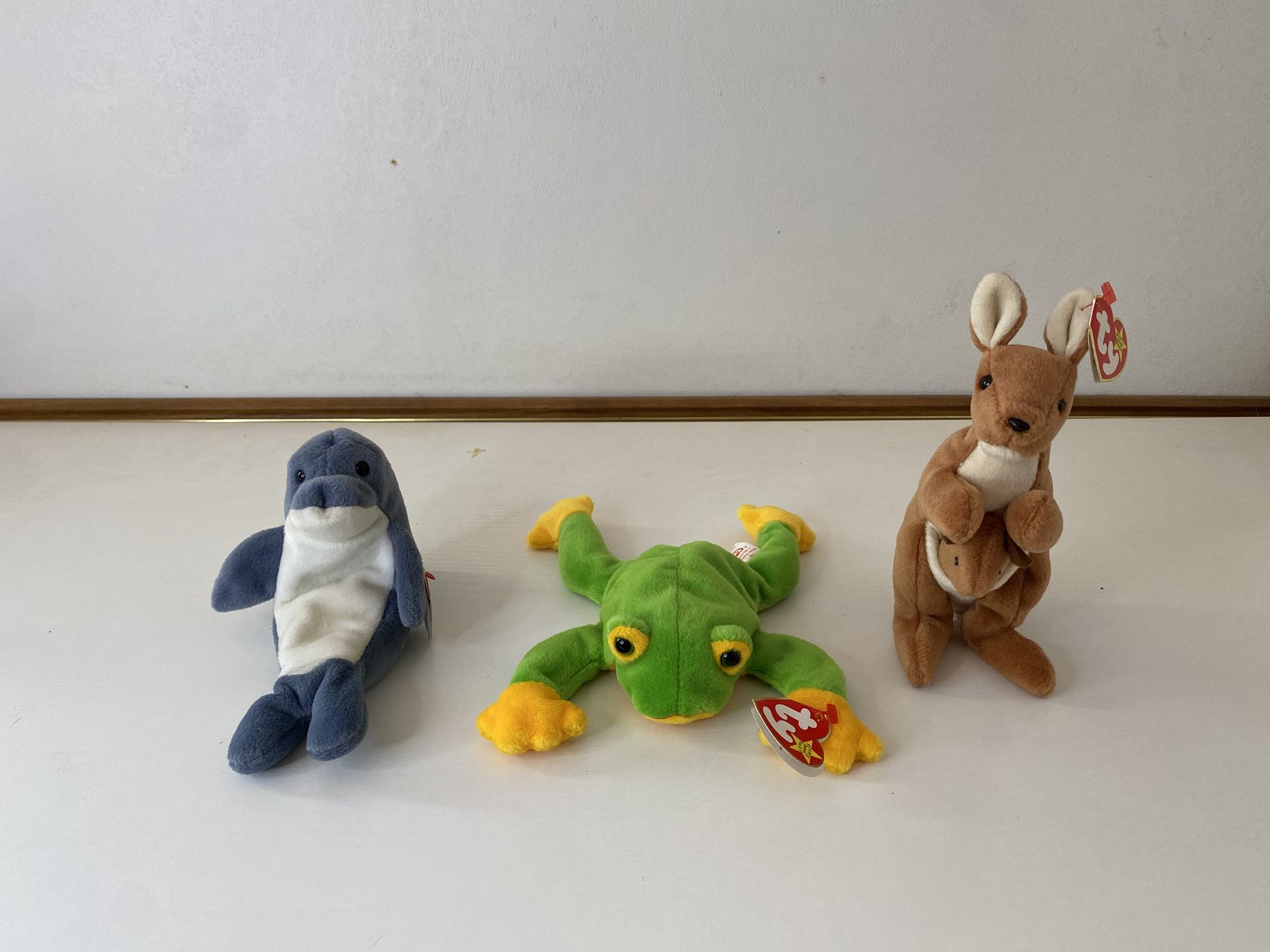 Set of 3 Ty Original Beanie Babies – Smoochy, Pouch & Echo – Pre-Owned