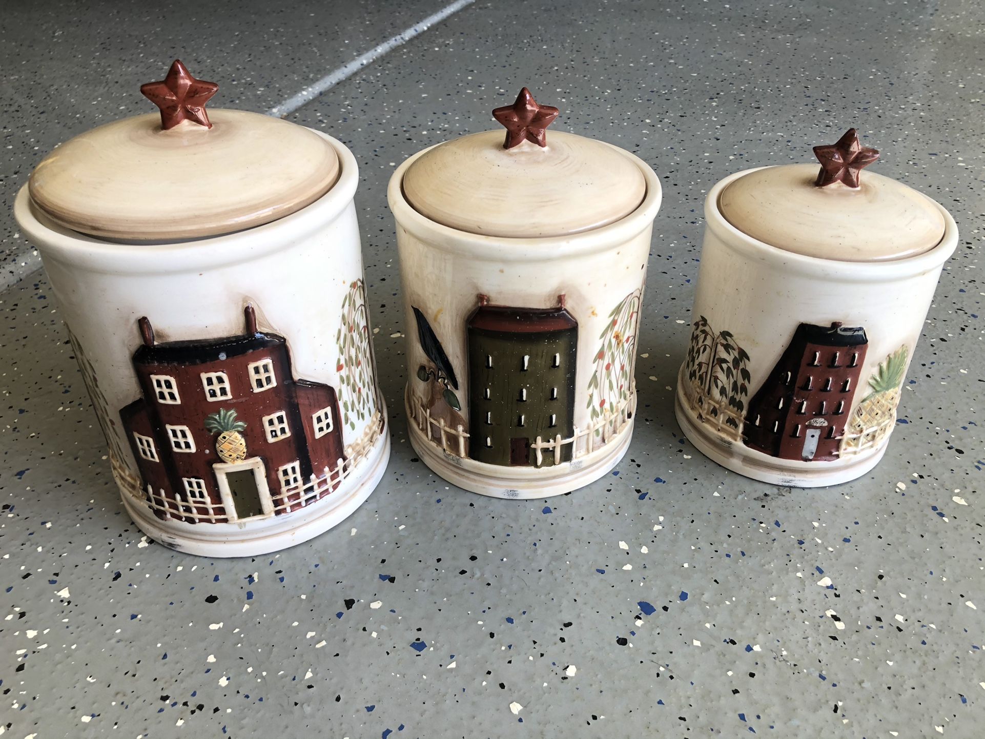 Rare “Primitive welcome” Canister Set by Donna Atkins