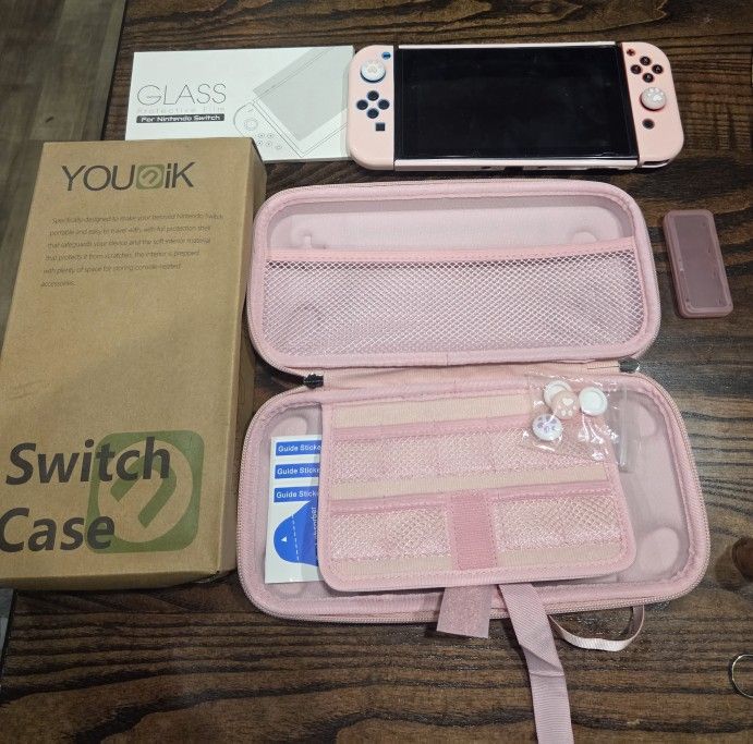 New Pink Switch Case With Glass Protective Film