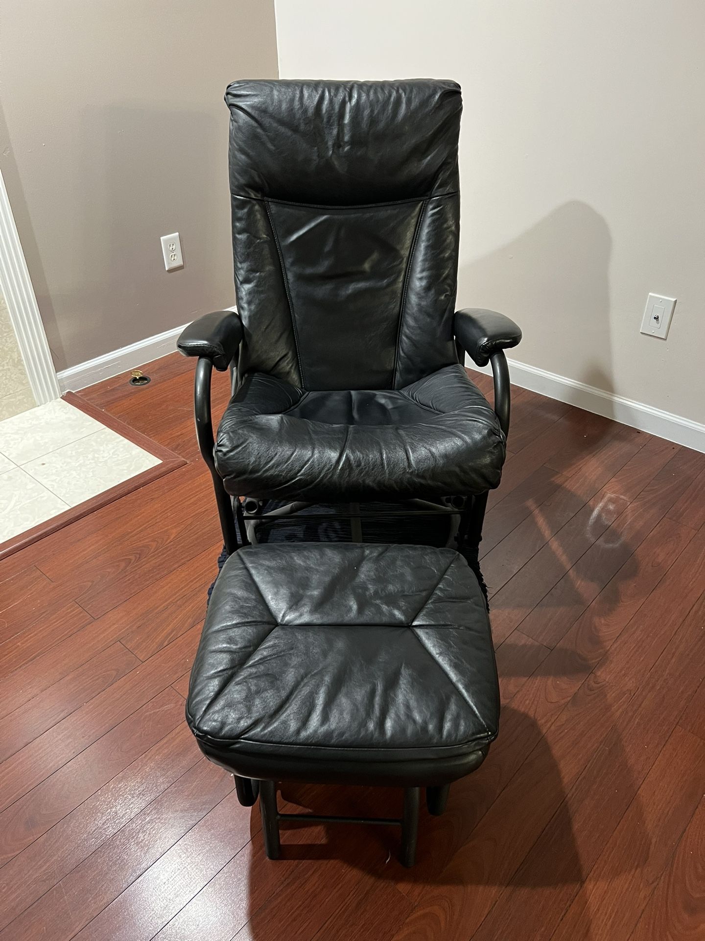 Leather Glider Rocker w/Gliding Foot Rest