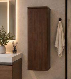 Modern Walnut Linen Tower – 14” x 12” x 43” – Bathroom Storage Cabinet
