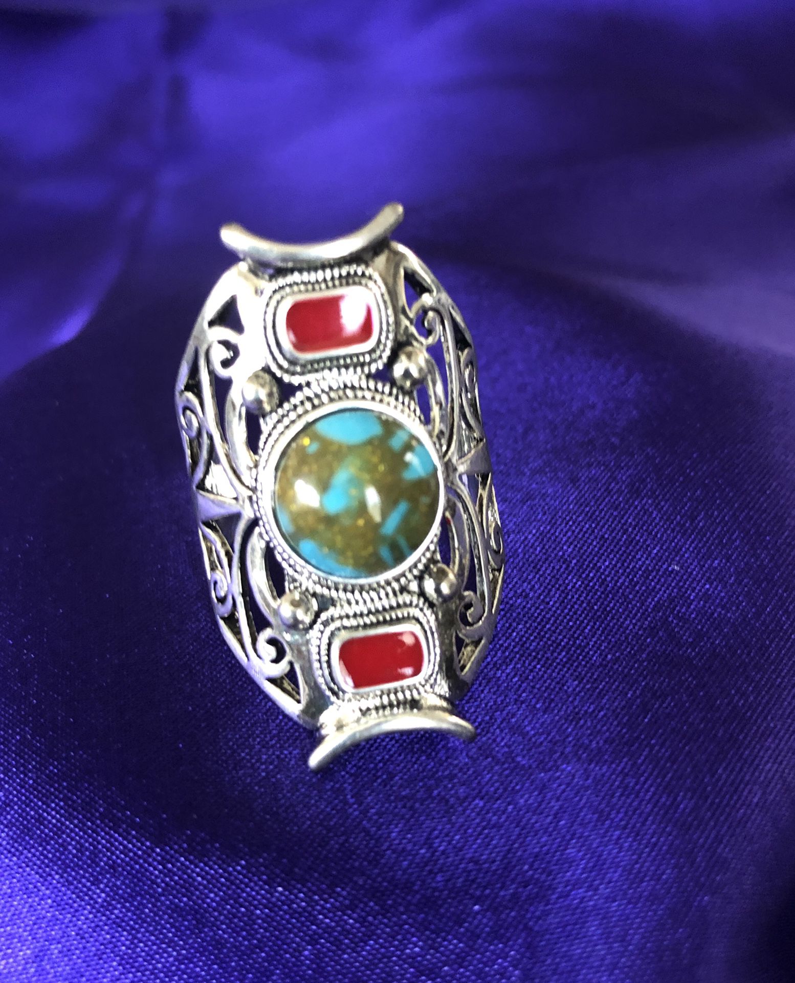 Size 8 Hand made Ring with Pretty Turquoise Stones
