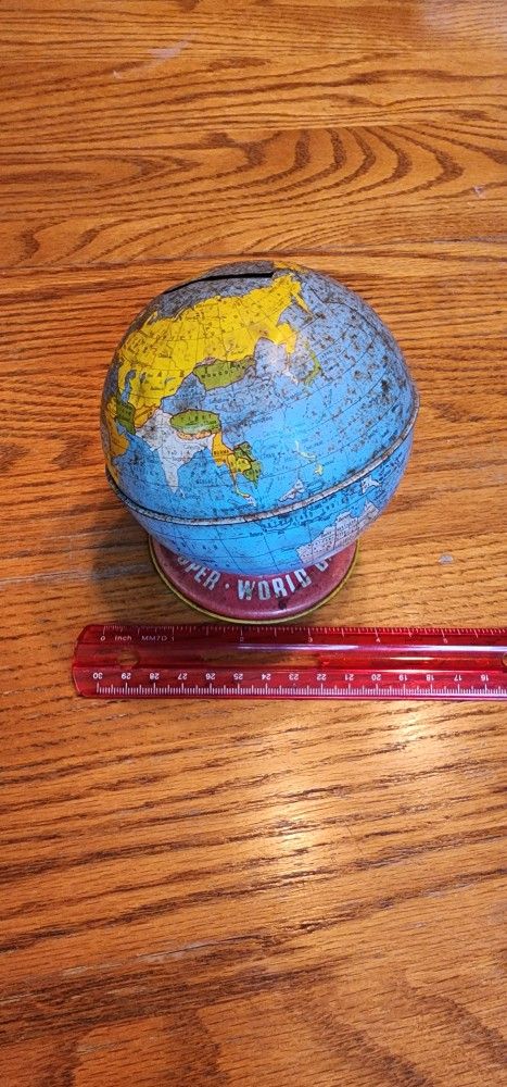 Vintage Metal Globe Piggy Bank