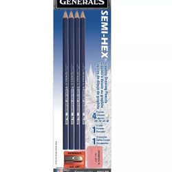 Semi-Hex Graphite Drawing Pencils 4/Pkg-HB, 2B, 4B, & 6B.