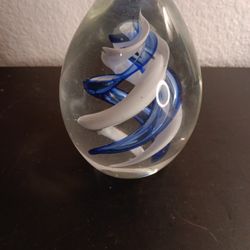 GORGEOUS Murano Italy 5" Blue & White Helix Paperweight.

