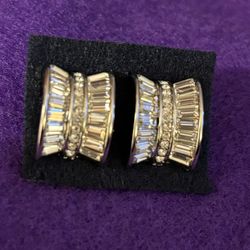 Vintage Nolan Miller Half-Hoop Rhinestone Pieced Earrings 