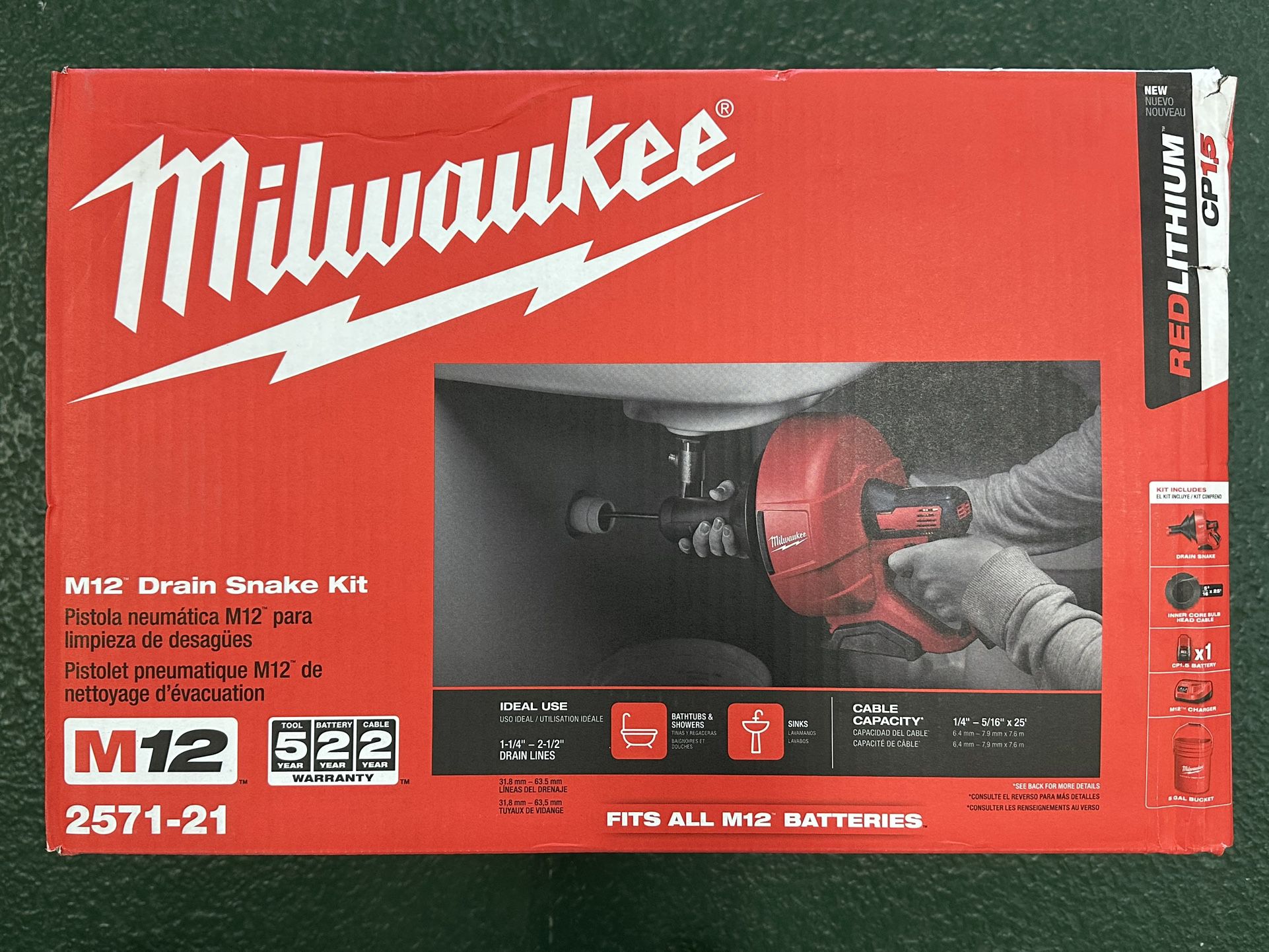 NEW! Milwaukee 2571-21 M12 Drain Snake Auger Kit