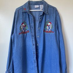 Christmas Holiday Denim oversized button down