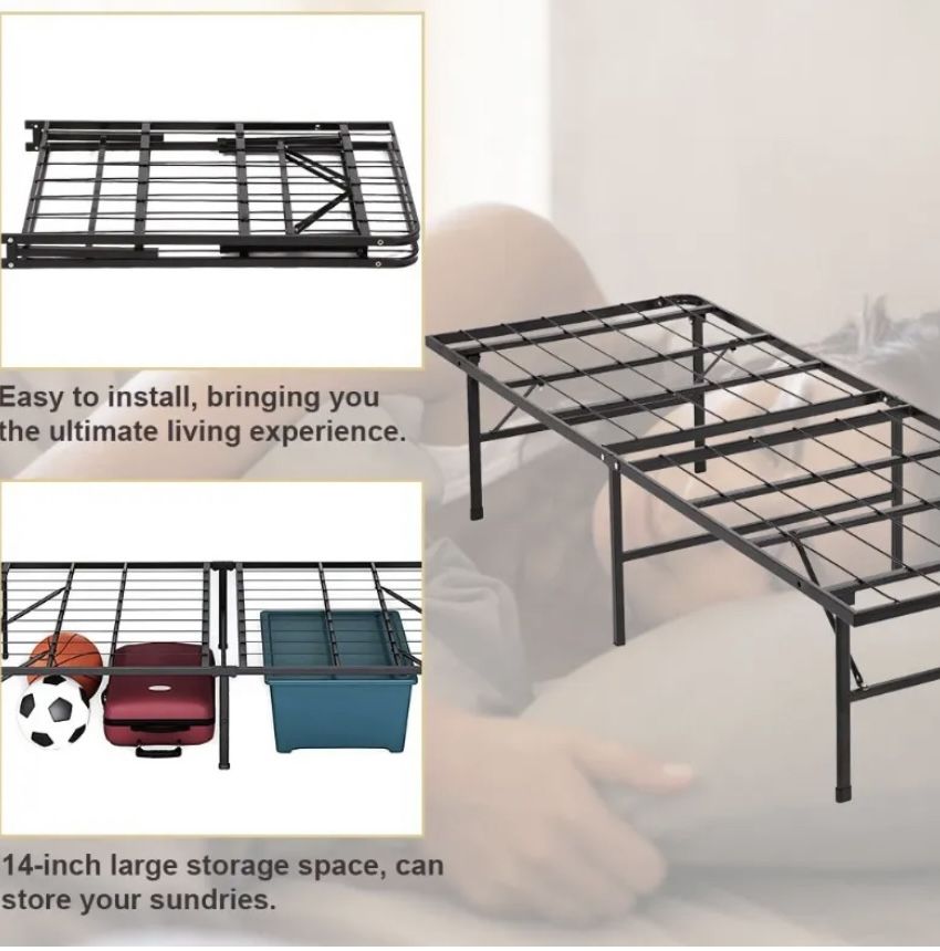 FDW Black Metal Bed Frame Platform Twin Size 14 Inch Heavy Duty Steel