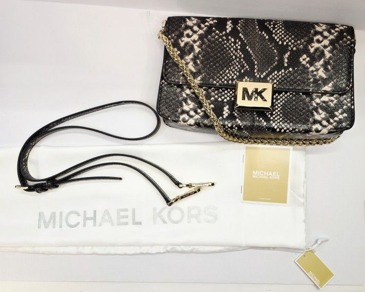 Michael Kors Sonia Snake Embossed Leather Medium Gold Chain Shoulder Bag/ Crossbody