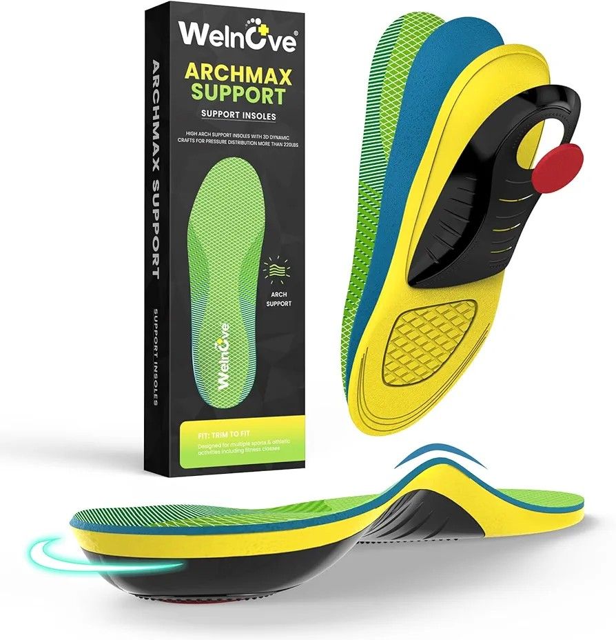 Plantar Fasciitis Arch Support Insoles - Welnove Heavy Duty High Arch Inserts Standing All Day, Fatigue Reduce - Orthotic Cushion for Foot Pain, Flat