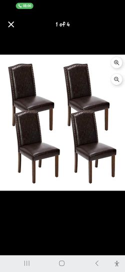 SET OF 4 - Nailhead Trim Parsons Dining Chairs PU Leather