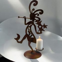 Vintage 17.5” Metal Kokopelli Candle Holder. Made in Mexico