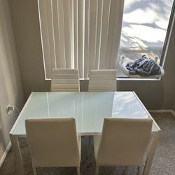 Modern Glass Dining Table Set w/ 4 Chairs – White (Space-Saving)