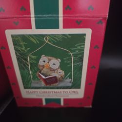 HAPPY CHRISTMAS TO OWL HALLMARK ORNAMENT 1986