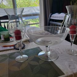 Crystal Bowl With 2 Candle Holders