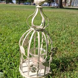 Pier 1 Tabletop Rustic Metal Birdcage Tealight Candle Holder - Antique White....asking $25.00
