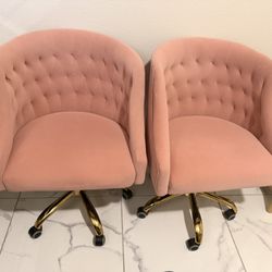 Swivel Chairs X2 - Pink & Gold Base 