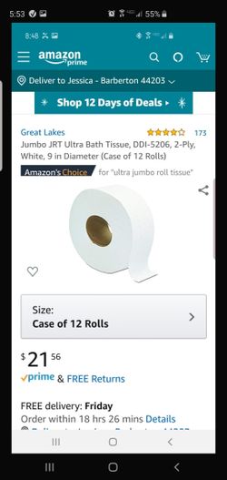Jumbo JRT Ultra Bath Tissue, DDI-5206, 2-Ply, White, 9 in Diameter (Case of 12 Rolls)