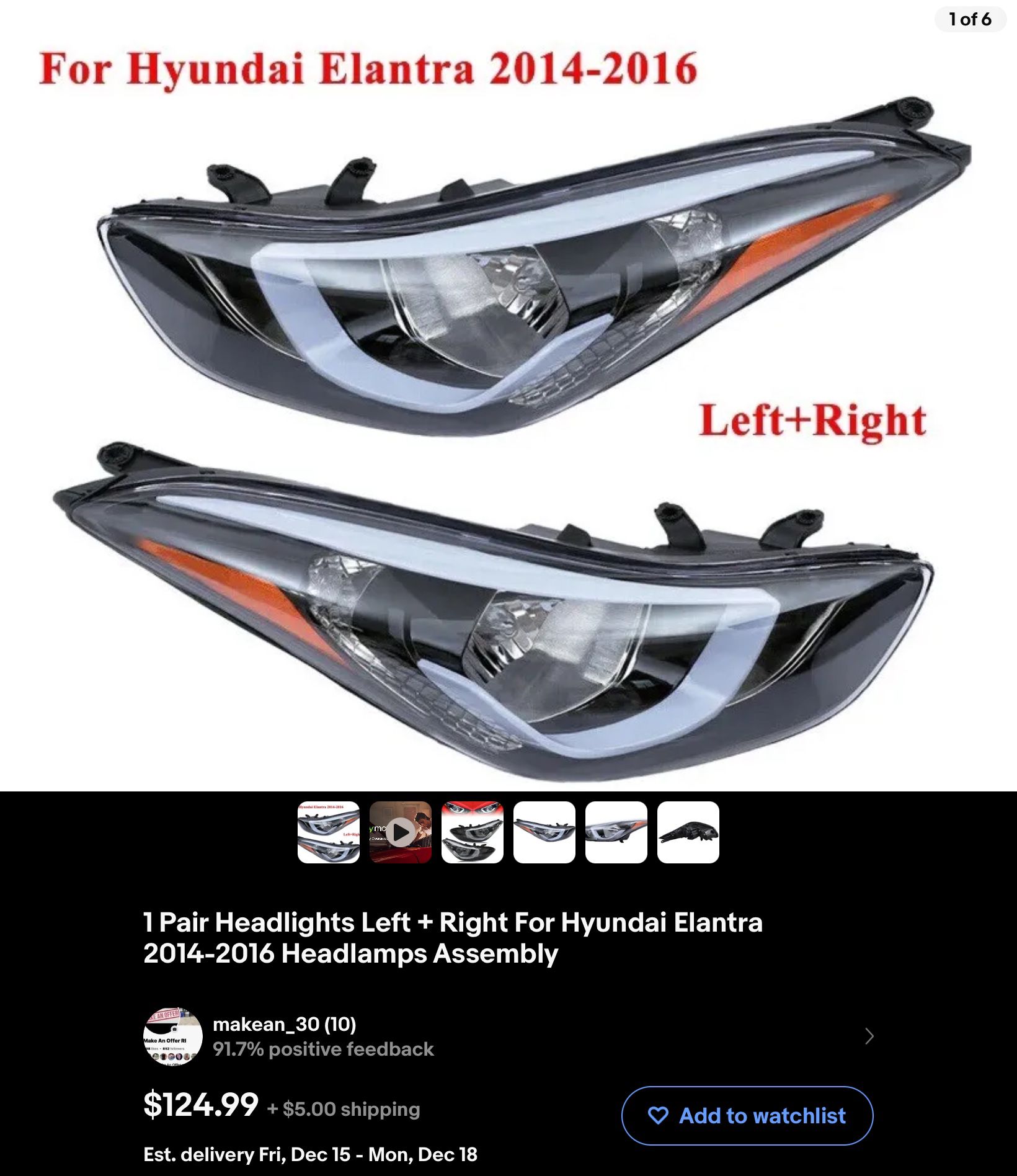 1 Pair Headlights Left + Right For Hyundai Elantra 2014-2016 Headlamps Assembly