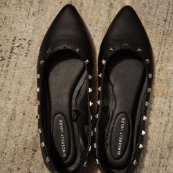 Sincerely Jules Studded Flats In Black - **Valentino Rockstud Flats Dupe**