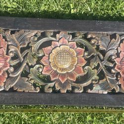 Floral Wood Carved Wall Decor. Size 25"x12"x0.5"