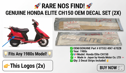 Rear Cover Panel Fairing Emblem Badge/Logos (2) 1980's Honda Elite CH150,