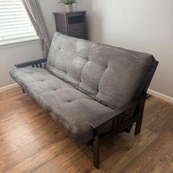 Queen Dark Wood Futon Bed Couch WITH Mattress