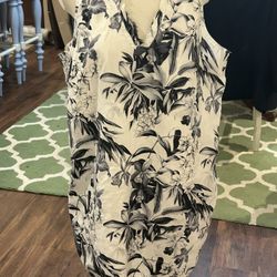 Tommy Bahama Floral White/Blue Linen Shift Dress Size XL W/Pockets Fully Lined