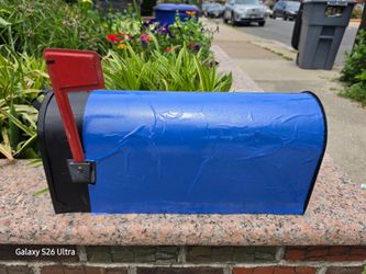 Standard Metal Post-Mount Mailbox Blue Vinyl Wrapped