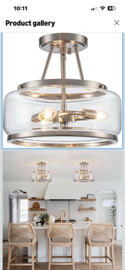 Brushed Nickel Semi Flush Mount Ceiling Light Fixture 3 Light,
