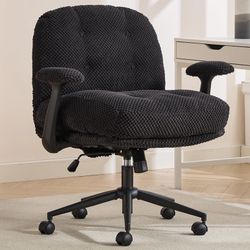 Criss Cross Chair with Flip-Up Armrests Wider & Thickened, Cross Legged Office Chairs on Wheels Adjustable Swivel for Home Office, Vanity, Accent, Bla