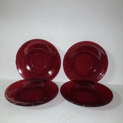 4 Vintage Anchor Hocking Ruby Red Saucers 