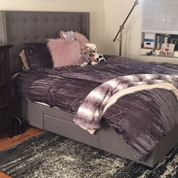 Queen Storage Bed Frame + Tufted Headboard | 4 Drawers | $150 OBO