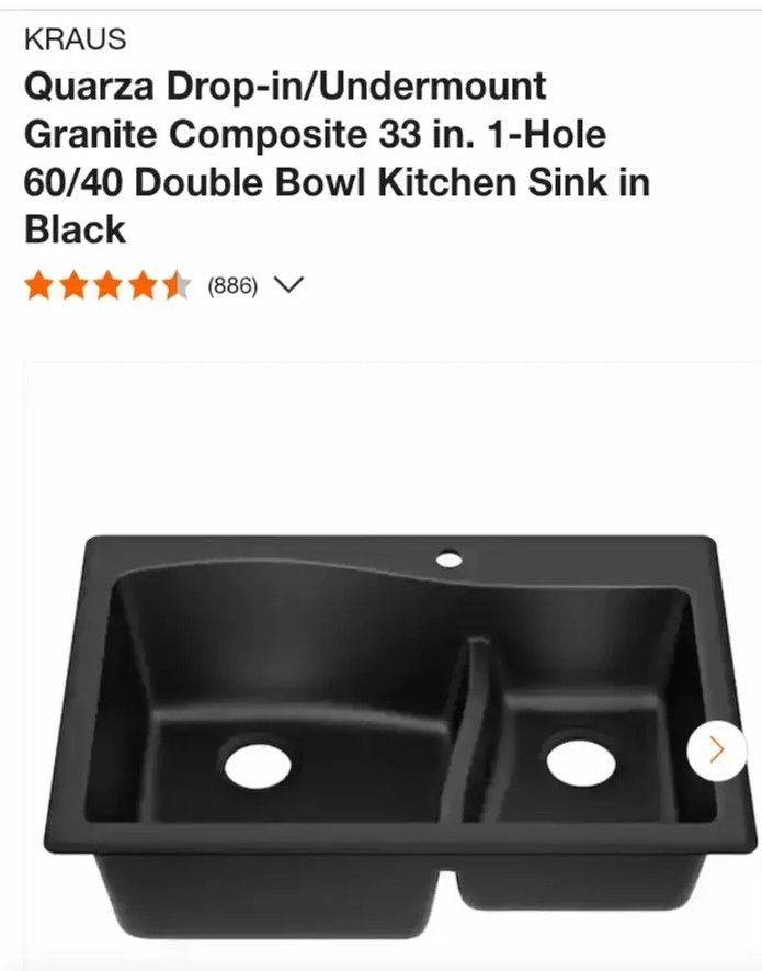 KRAUS Quarza Drop-in/Undermount Granite Composite 33 in. 1-Hole 60/40 Double Bowl Kitchen Sink in Black.... NEW IN BOX