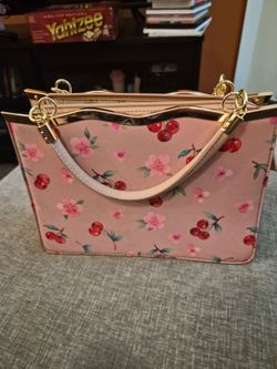 Pink Cherry Floral Print Structured Handbag