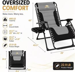 🥨Oversized Padded Zero Gravity Chair Recliner Black/Gray w/ Pillow and Cup Holder Tray, Foldable Patio Lounge Chair Recliner for Decks, Beach, and Ca