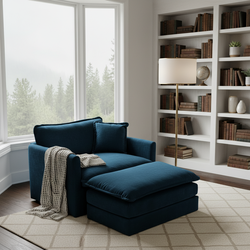 Fremont 41" 2 Piece Chenille Armchair Accent Chair with Ottoman and Toss Pillow