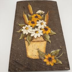 Vintage Libby Hand Painted Floral Wall Art on Wood - 13.5” x 8”