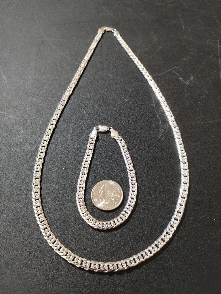 Sterling Silver Heavy Link Bracelet And Necklace Set