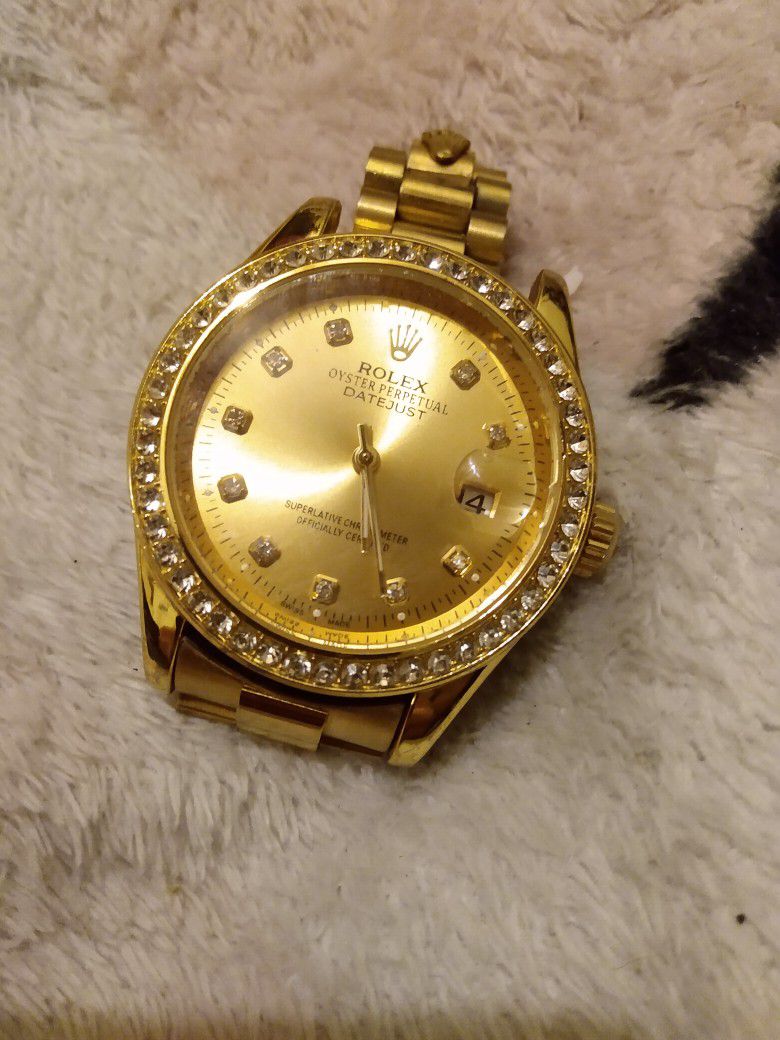 Diamond 18 K Yellow Gold Rolex Watch
