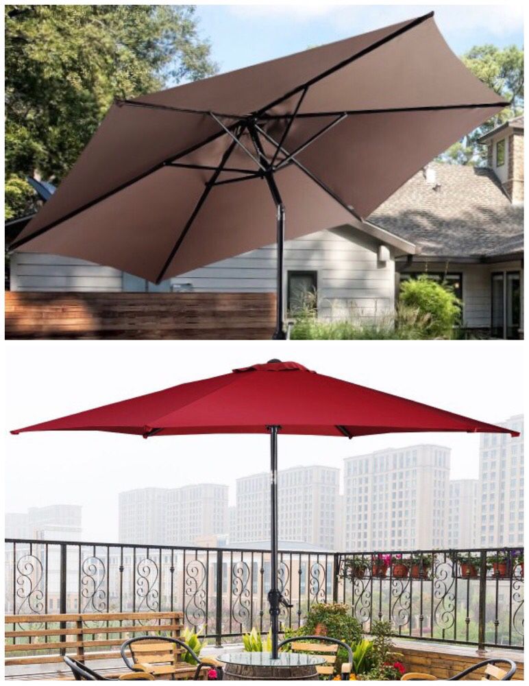 New in box large 10 feet diameter tilt adjustable crank open outdoor patio umbrella waterproof sun shade canopy paraguas