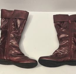 Burgundy Shiny Mid-Calf Boots – Women’s Size 6
