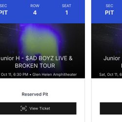 Junior H Tickets Saturday October 11th
