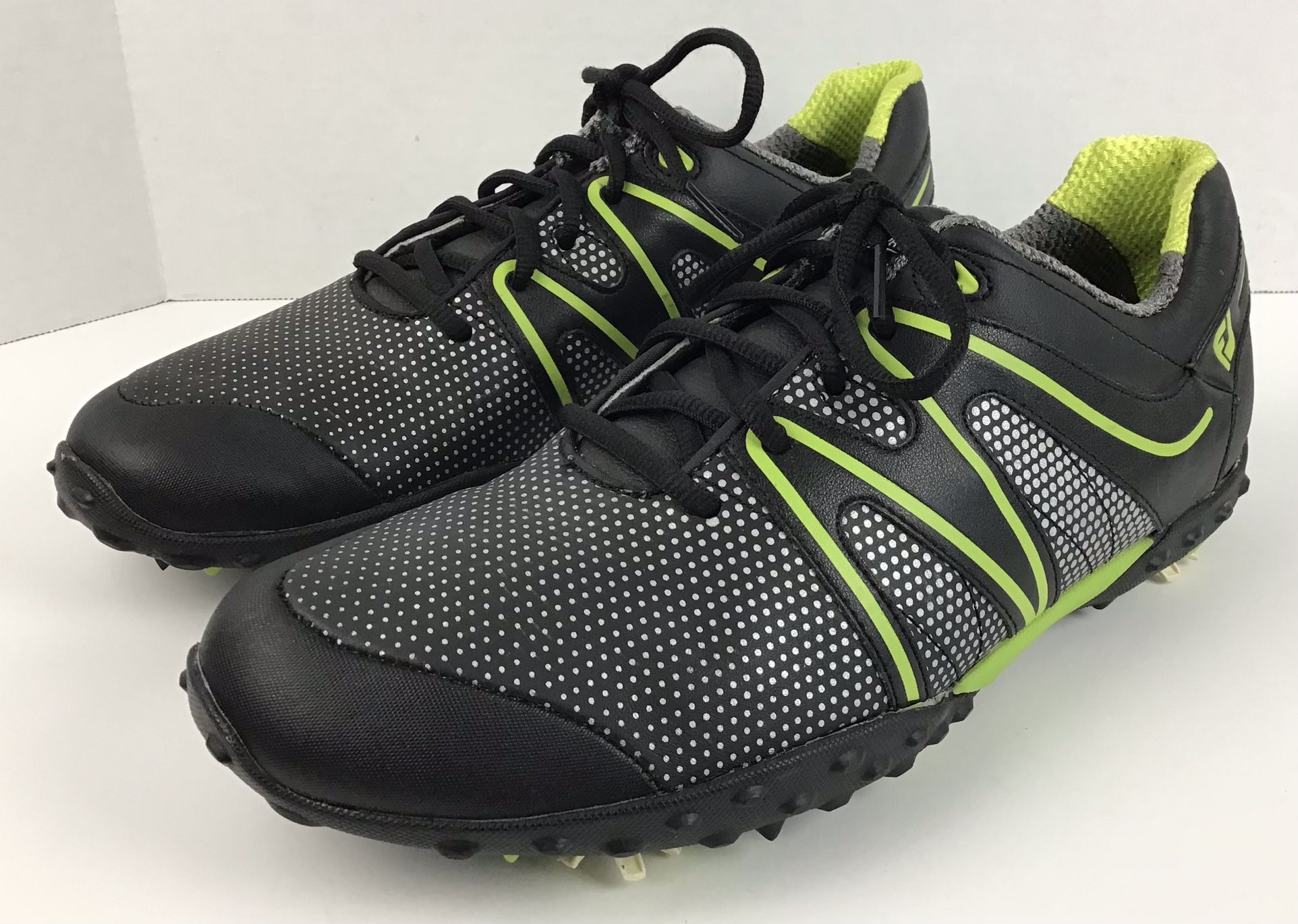 FootJoy M Project Spikes Black Gray Lime Leather Lace Up Golf Shoes Mens Size 9 M