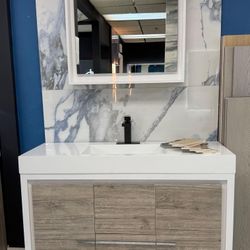 48" Freestanding Rustic Gray&White Hotel Design Bathroom Vanity