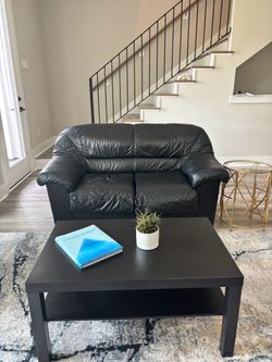 Genuine Black Leather Couch - Beautiful Patina, Solid Condition