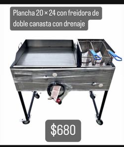 Plancha De 24” Con Freidora De 2 Canastas | Incluye Manguera Con Regulador